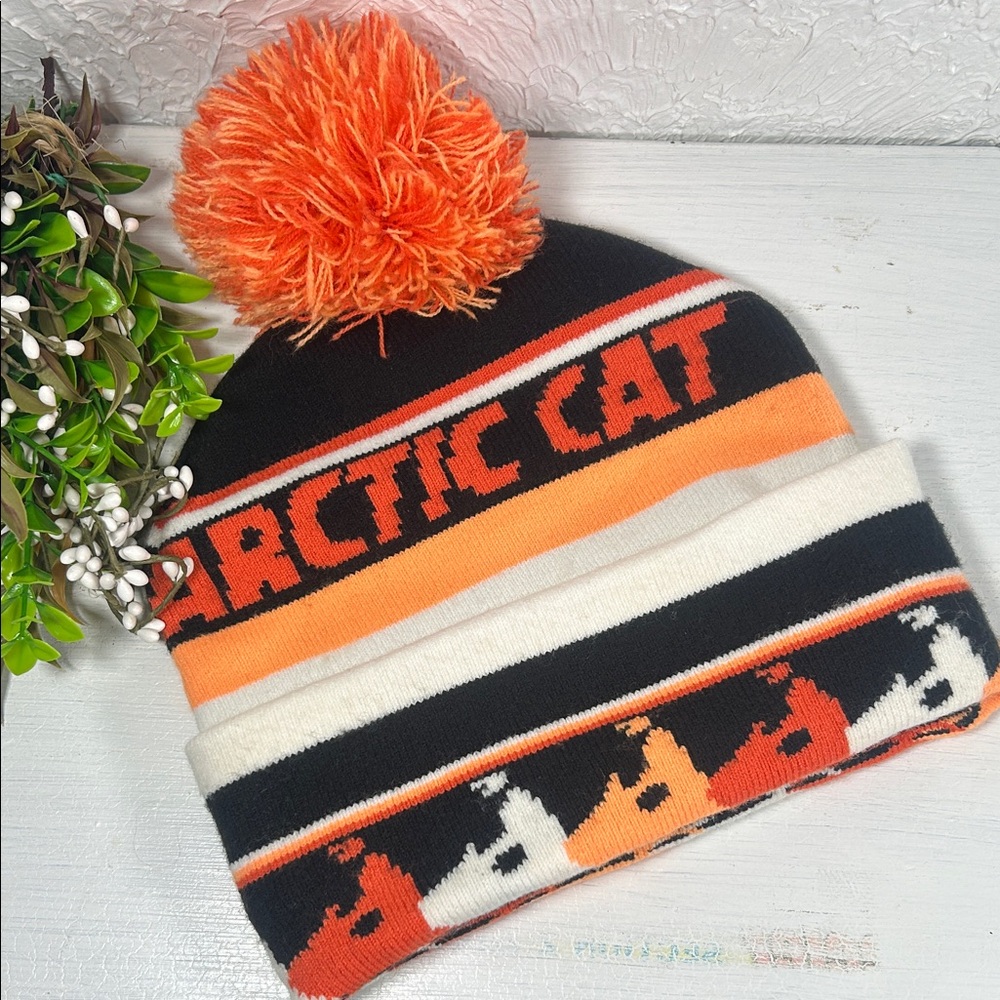 Arctic Cat Black and Orange Pom-Pom Beanie